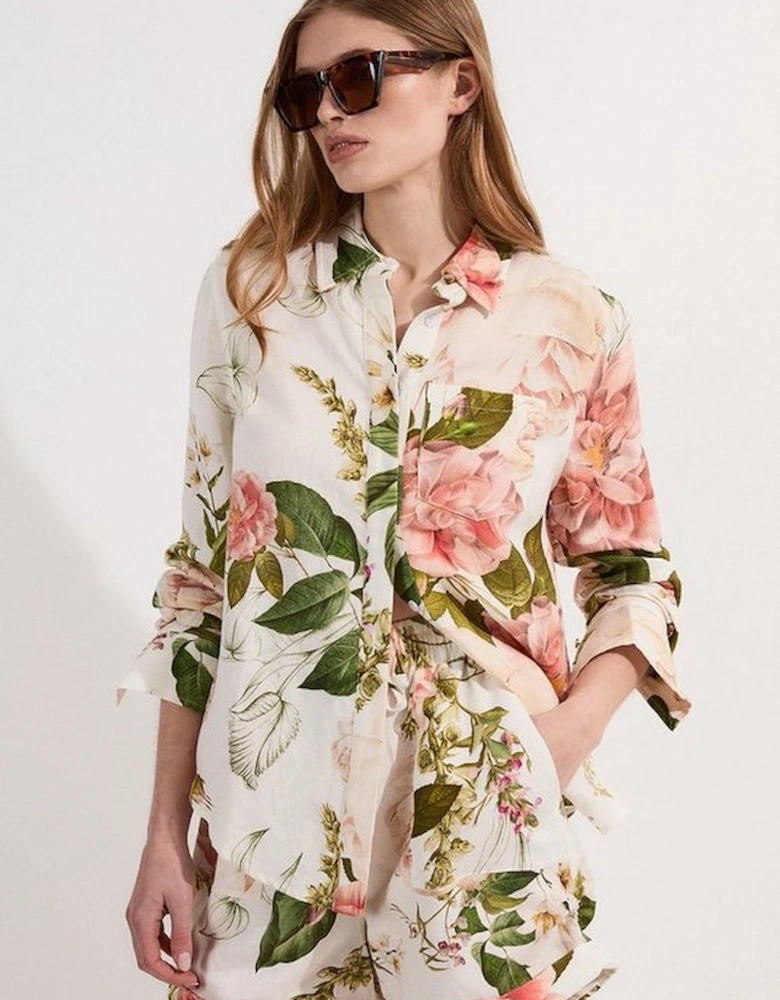 Linen Viscose Floral Woven Shirt