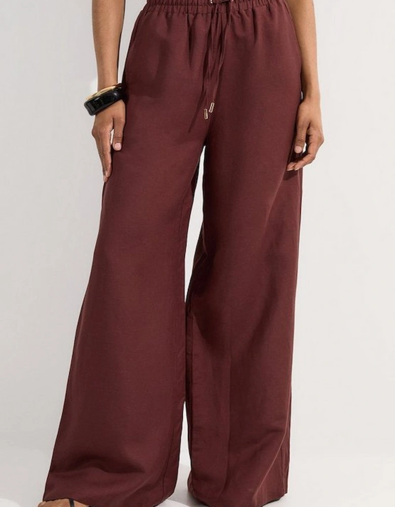 Viscose Linen Tie Waist Woven Trouser