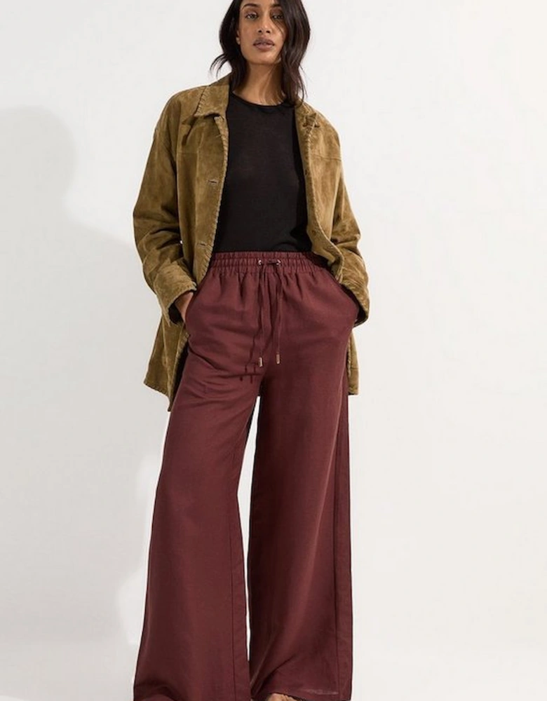 Viscose Linen Tie Waist Woven Trouser