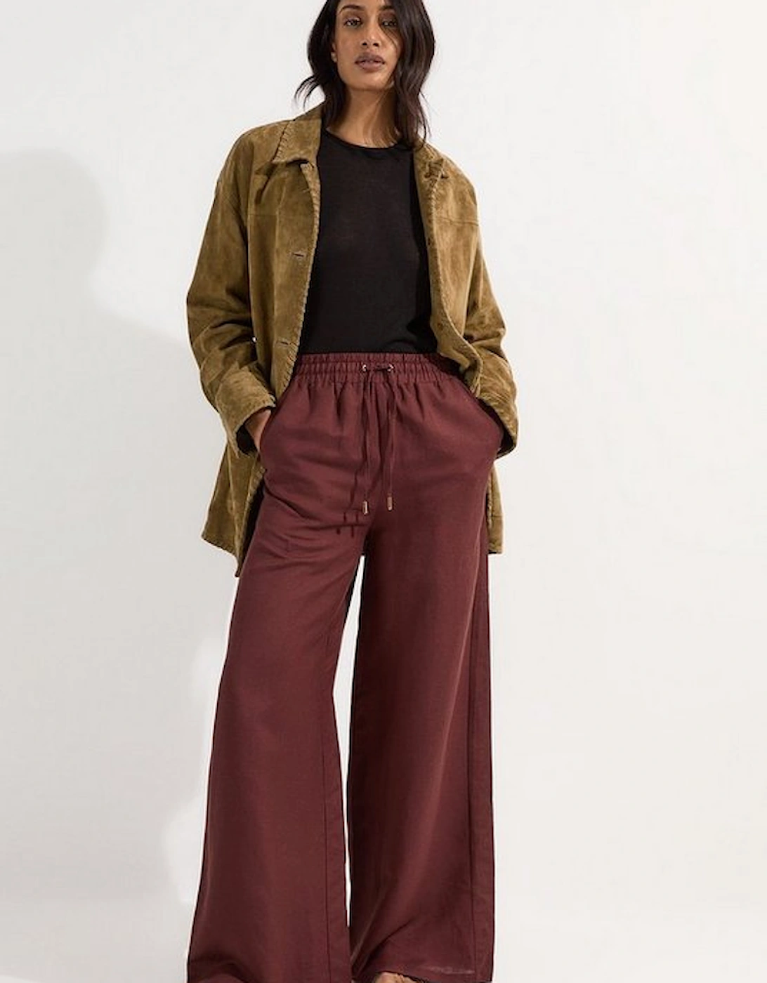 Viscose Linen Tie Waist Woven Trouser, 4 of 3