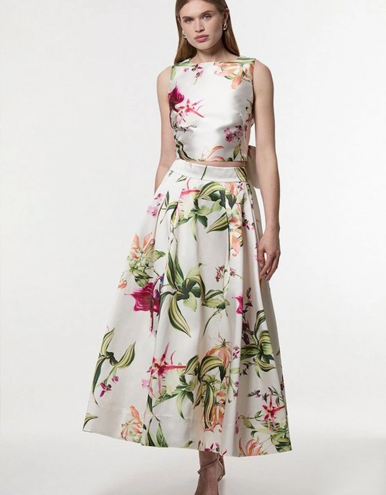 Garden Floral Twill Bow Detail Top