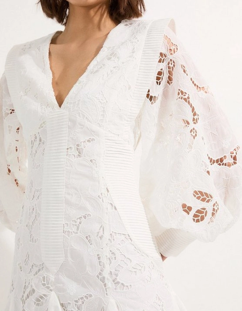 Cutwork Broderie Drama Sleeve Woven Mini Dress