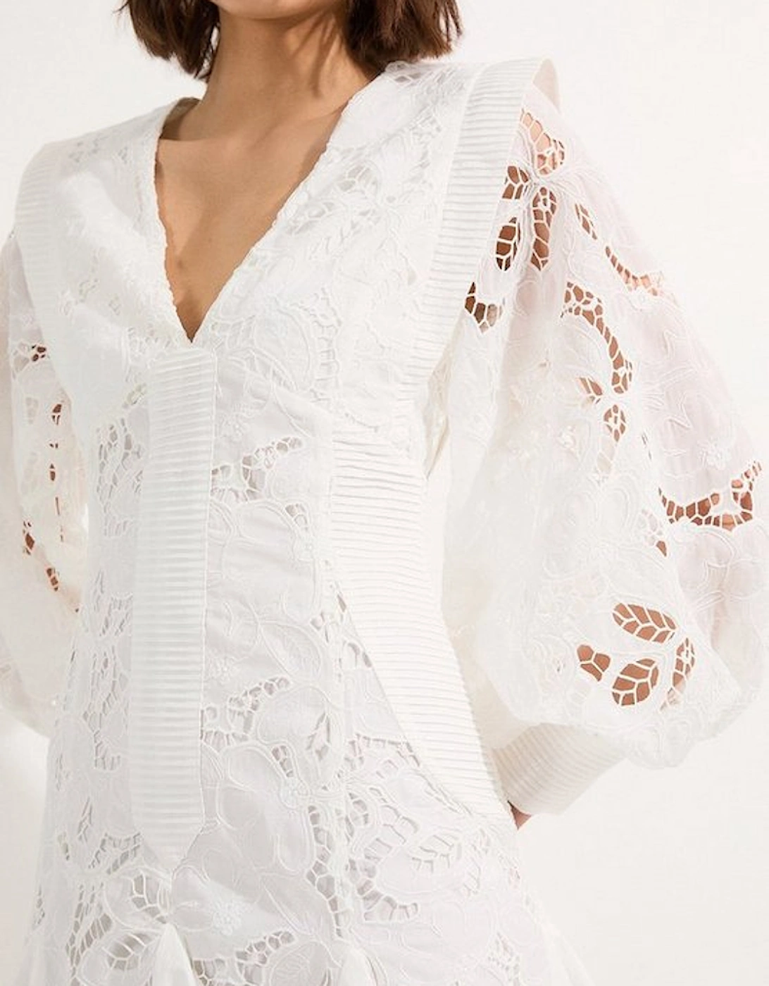 Cutwork Broderie Drama Sleeve Woven Mini Dress