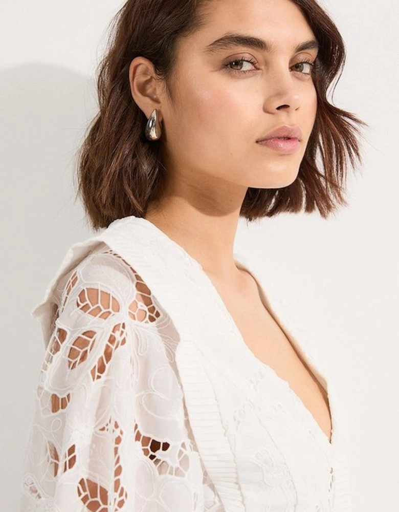 Cutwork Broderie Drama Sleeve Woven Mini Dress