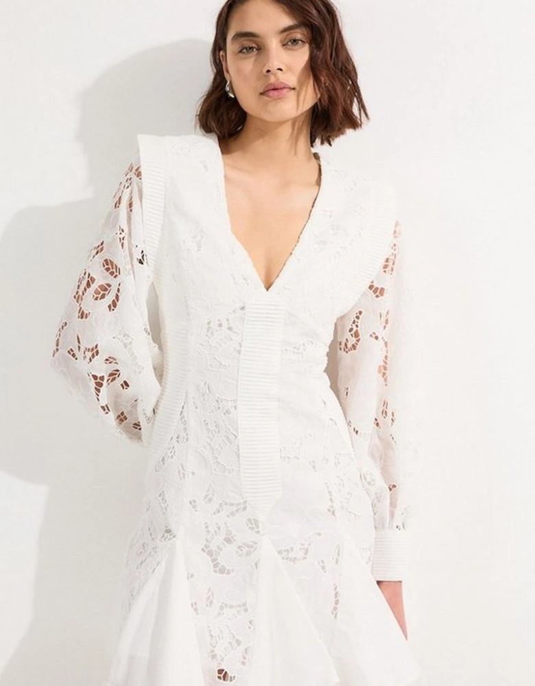 Cutwork Broderie Drama Sleeve Woven Mini Dress
