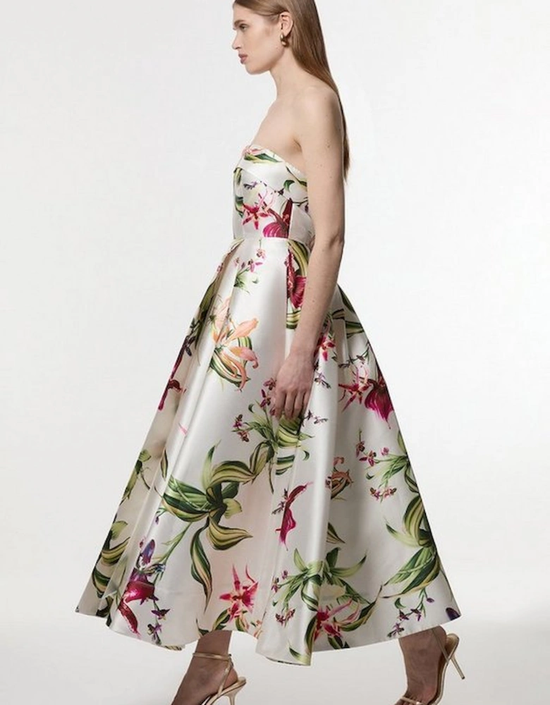 Garden Floral Twill Maxi Split Prom Dress