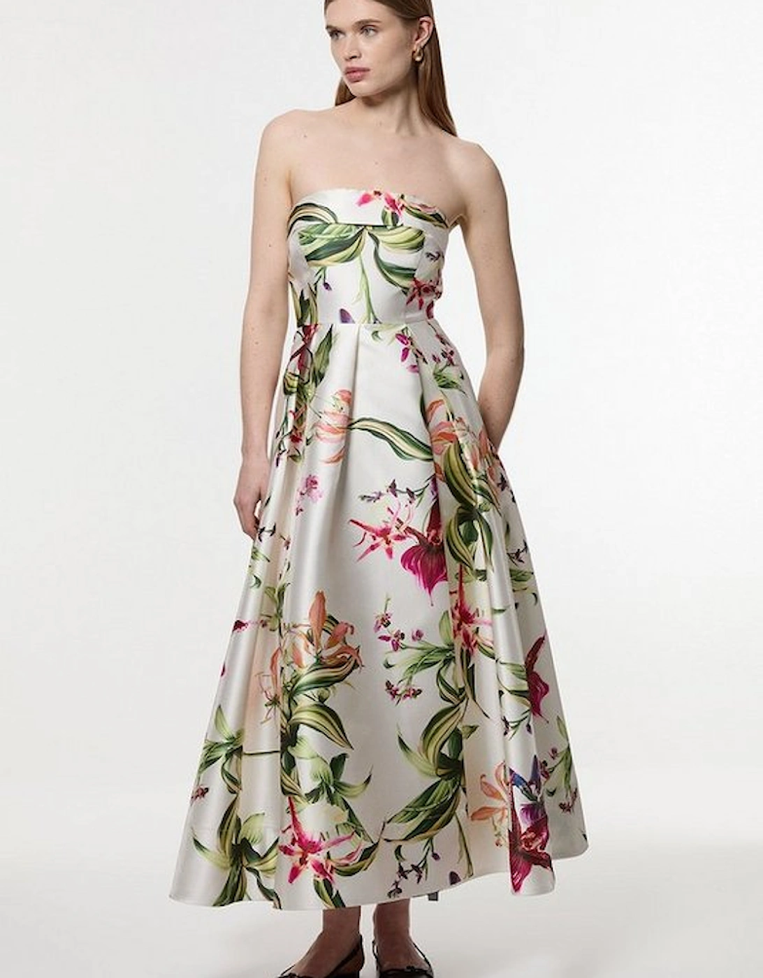 Garden Floral Twill Maxi Split Prom Dress, 5 of 4