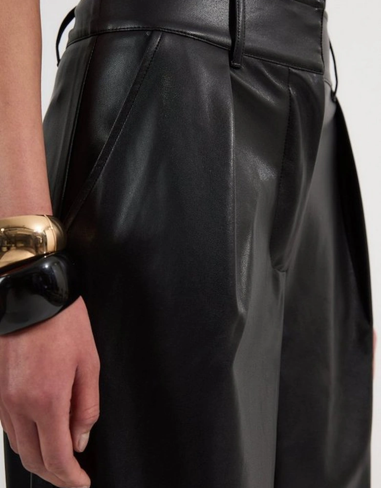Faux Leather High Waisted Wide Leg Trousers