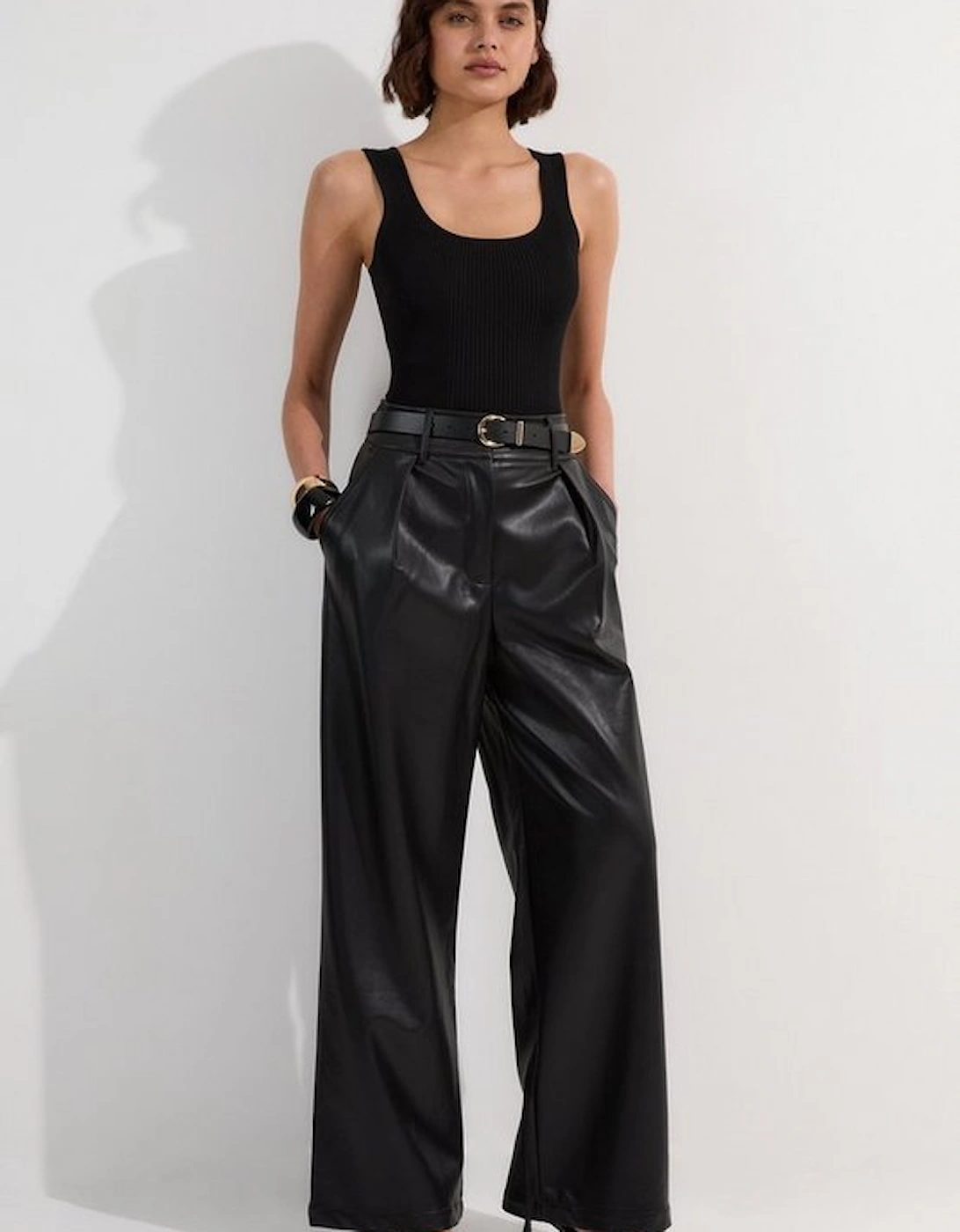 Faux Leather High Waisted Wide Leg Trousers, 5 of 4