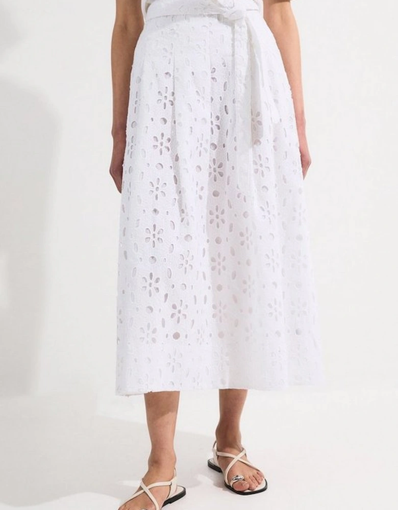 Cotton Broderie Woven Maxi Skirt