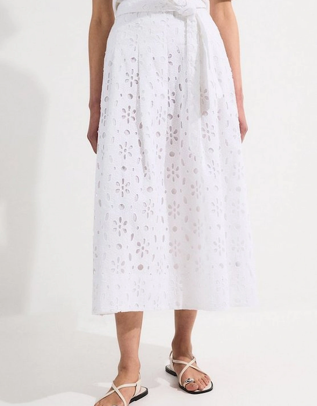 Cotton Broderie Woven Maxi Skirt
