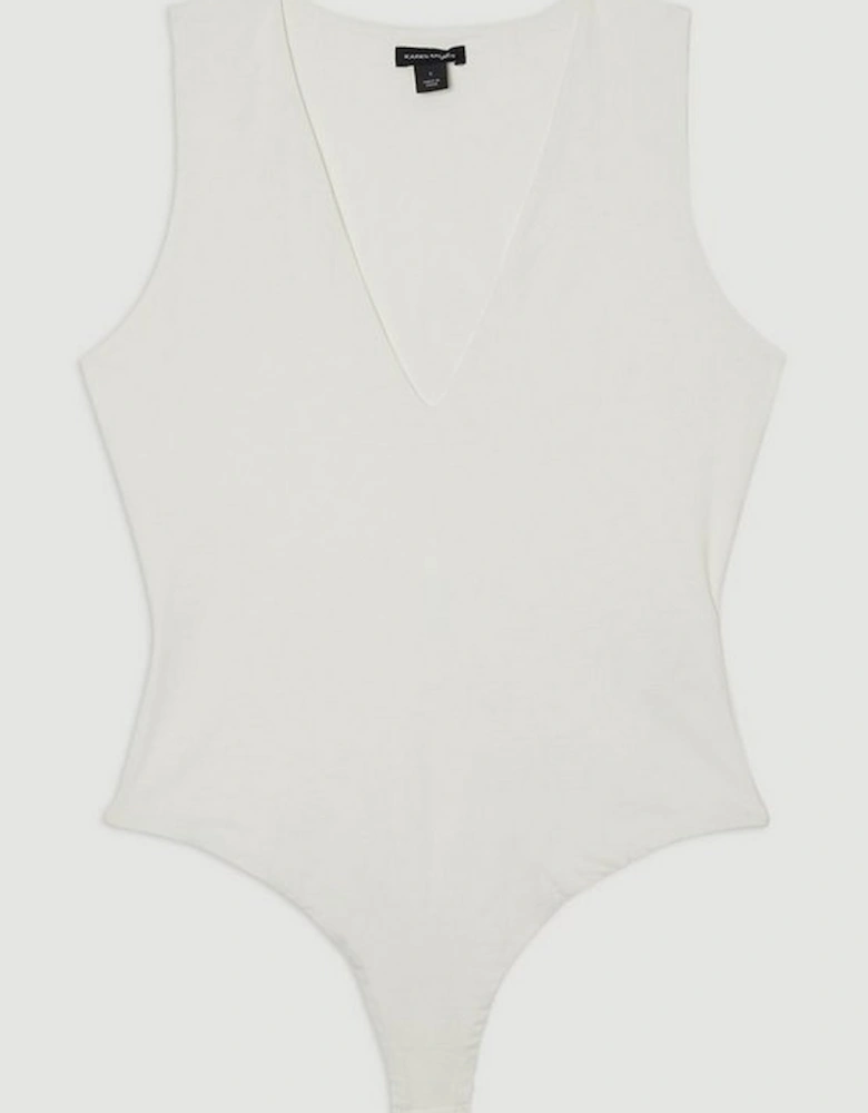 Stretch Cotton Plunge Neck Jersey Bodysuit