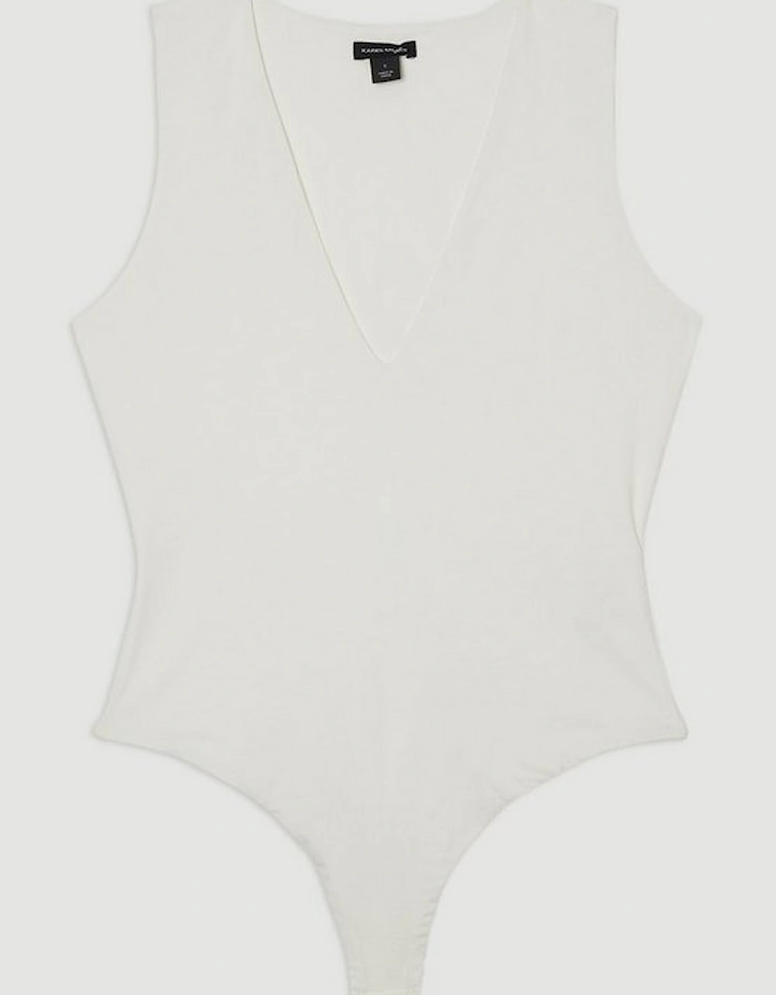 Stretch Cotton Plunge Neck Jersey Bodysuit