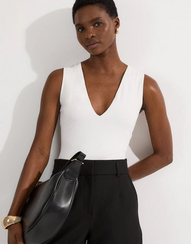 Stretch Cotton Plunge Neck Jersey Bodysuit