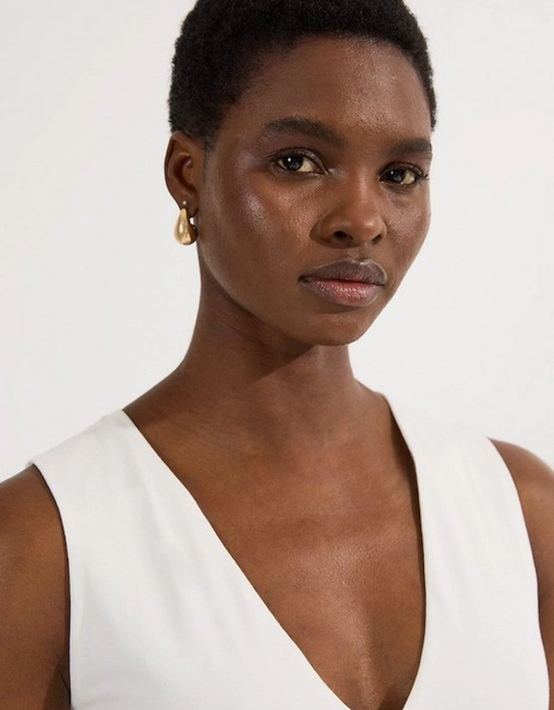 Stretch Cotton Plunge Neck Jersey Bodysuit