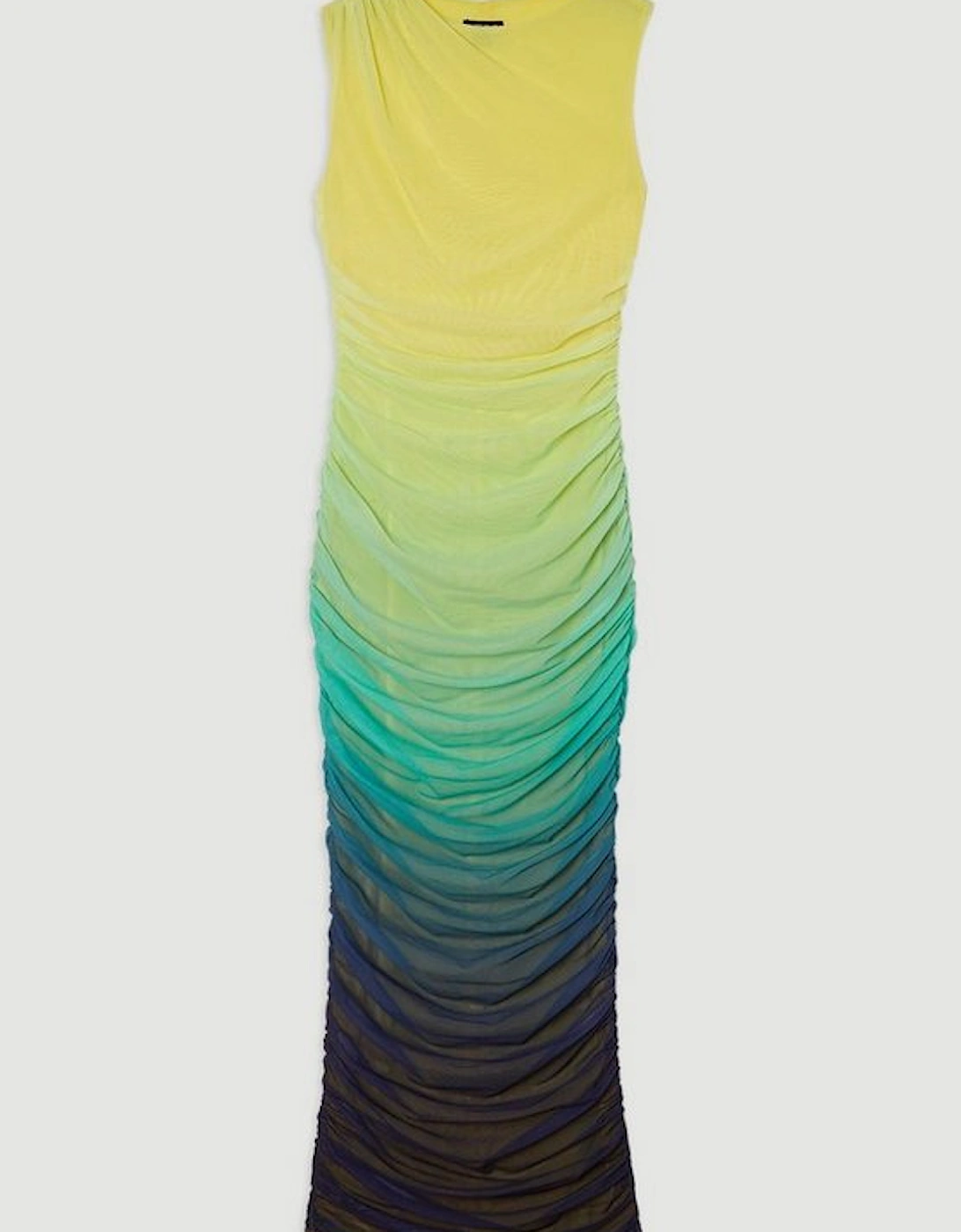 Plus Size Sunset Ombre Mesh Ruched Jersey Maxi Dress