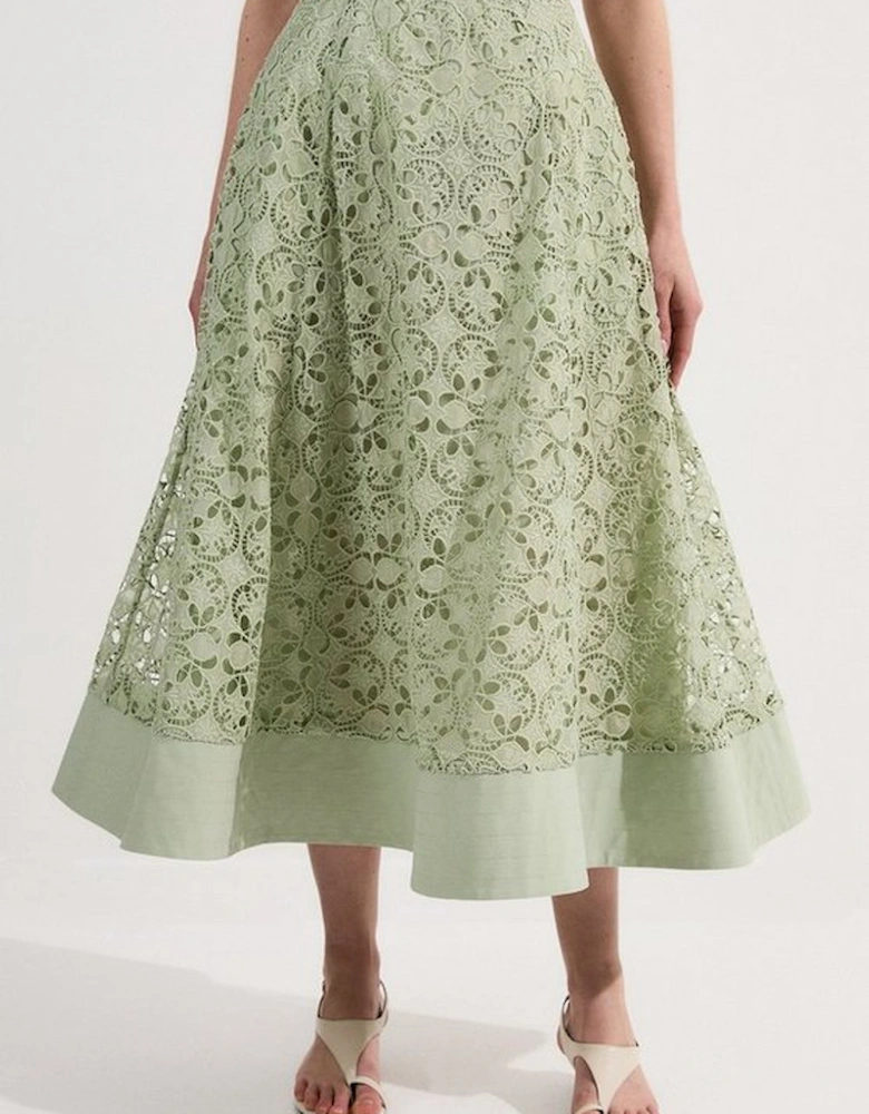 Cutwork Embroidery Woven Midi Prom Skirt