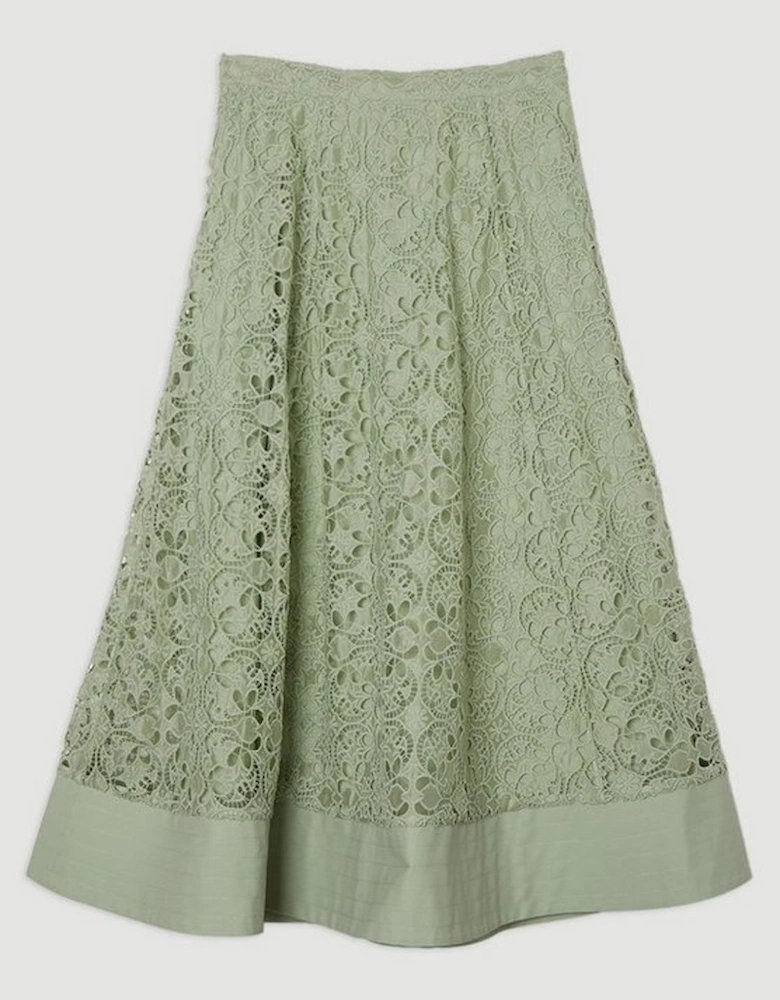 Cutwork Embroidery Woven Midi Prom Skirt