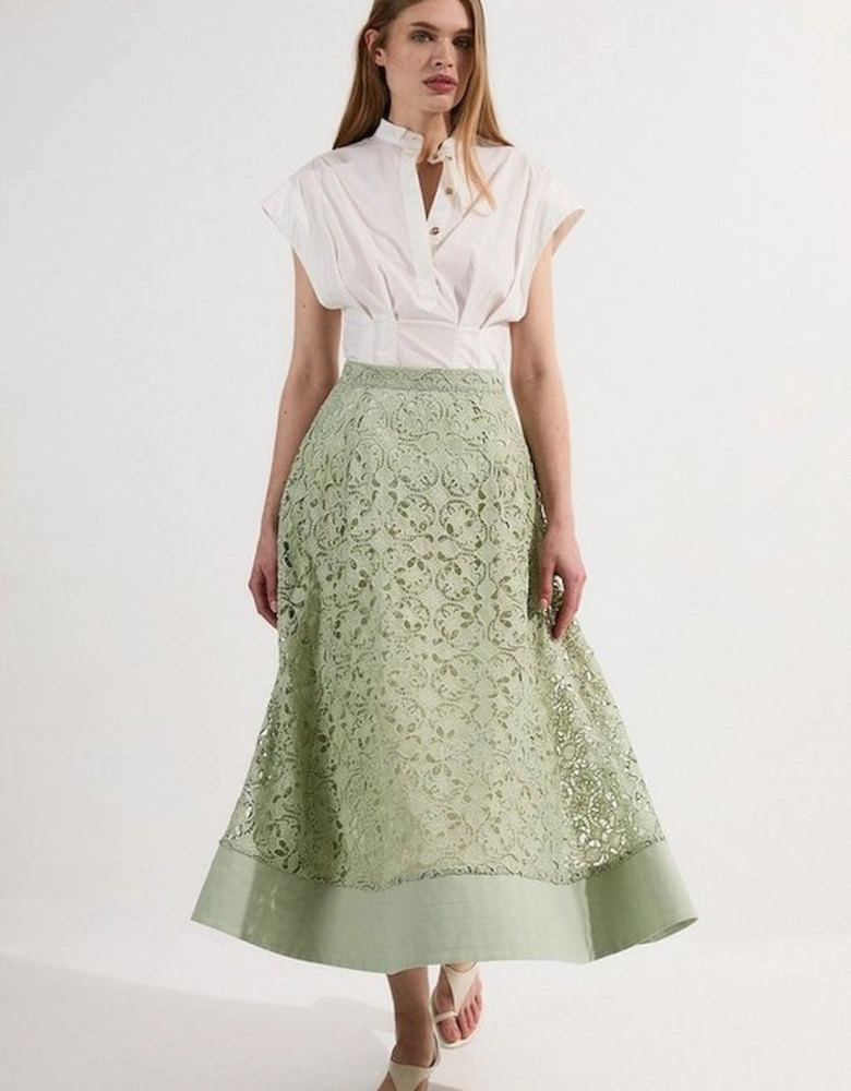 Cutwork Embroidery Woven Midi Prom Skirt