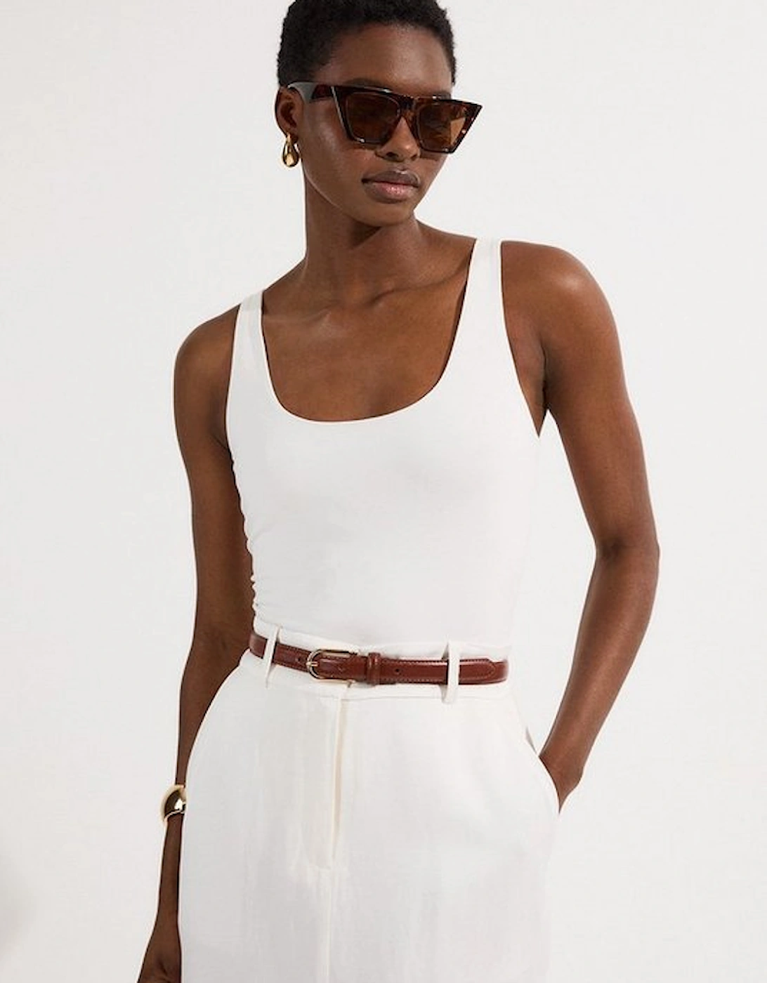Stretch Cotton Sleeveless Scoop Neck Jersey Bodysuit, 5 of 4