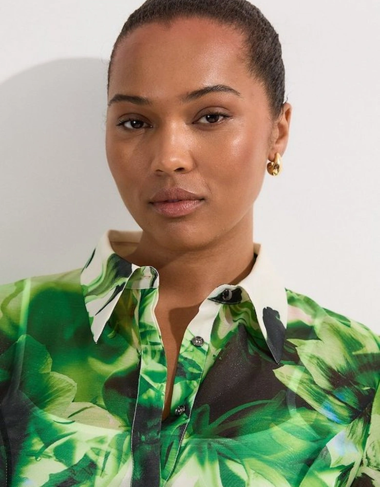 Plus Size Floral Organdie Woven Midi Shirt Dress