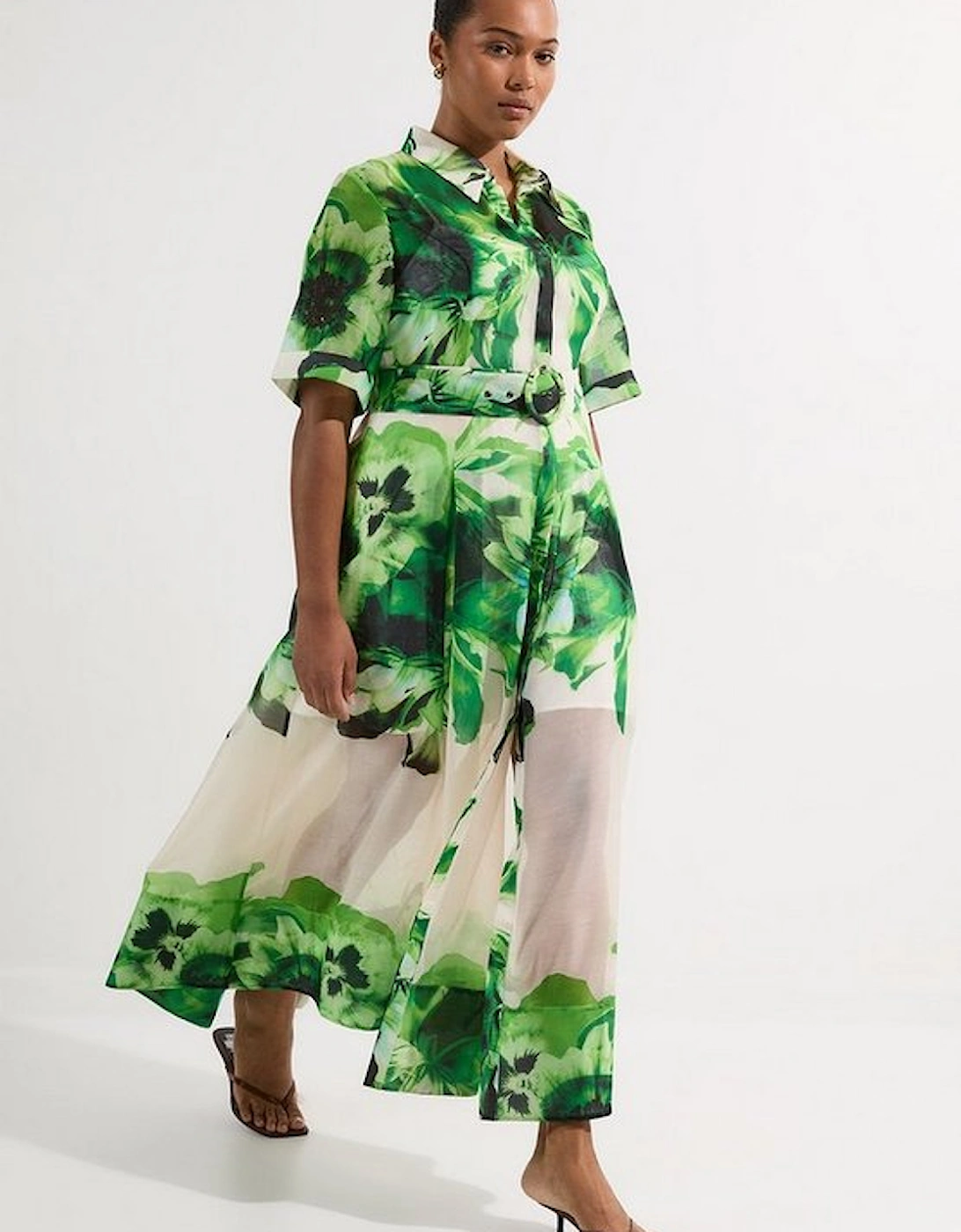 Plus Size Floral Organdie Woven Midi Shirt Dress, 4 of 3