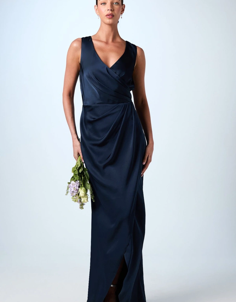 Ruched Waist Detail Satin Bridesmaid Dress