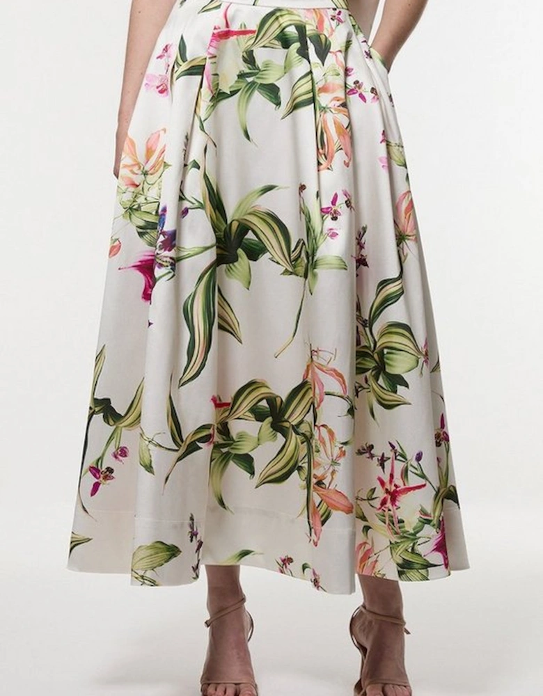 Garden Floral Twill Bow Woven Prom Skirt