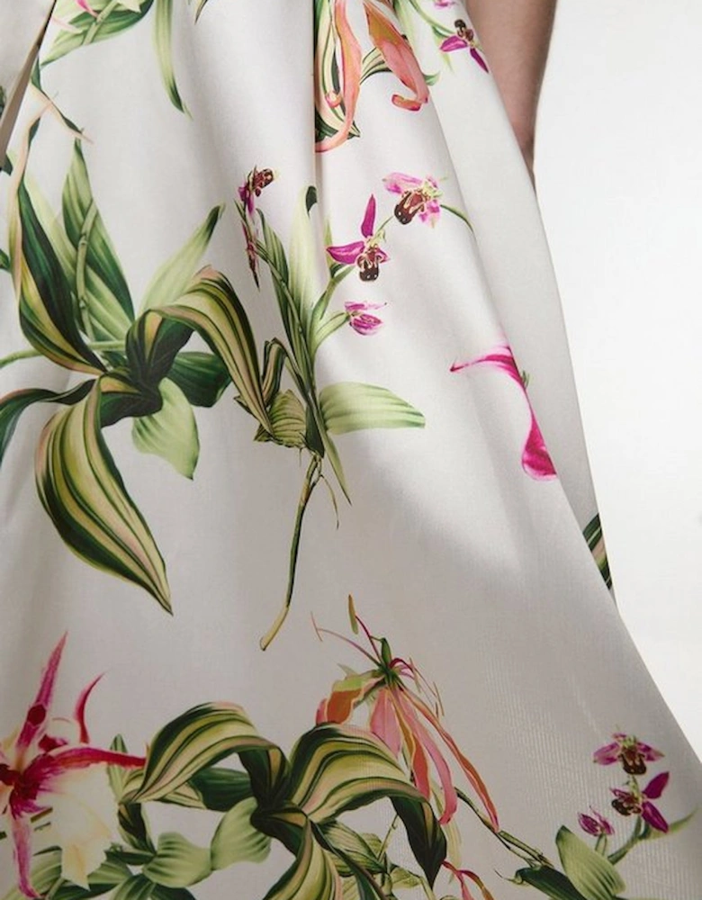 Garden Floral Twill Bow Woven Prom Skirt