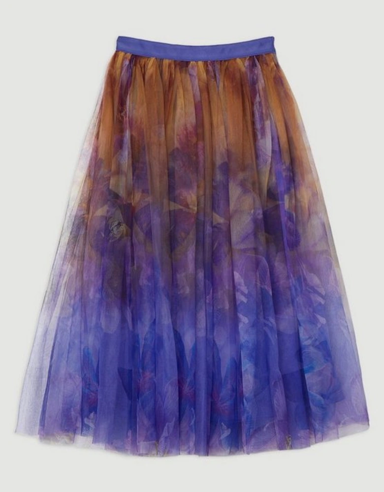 Floral Tulle Woven Maxi Skirt