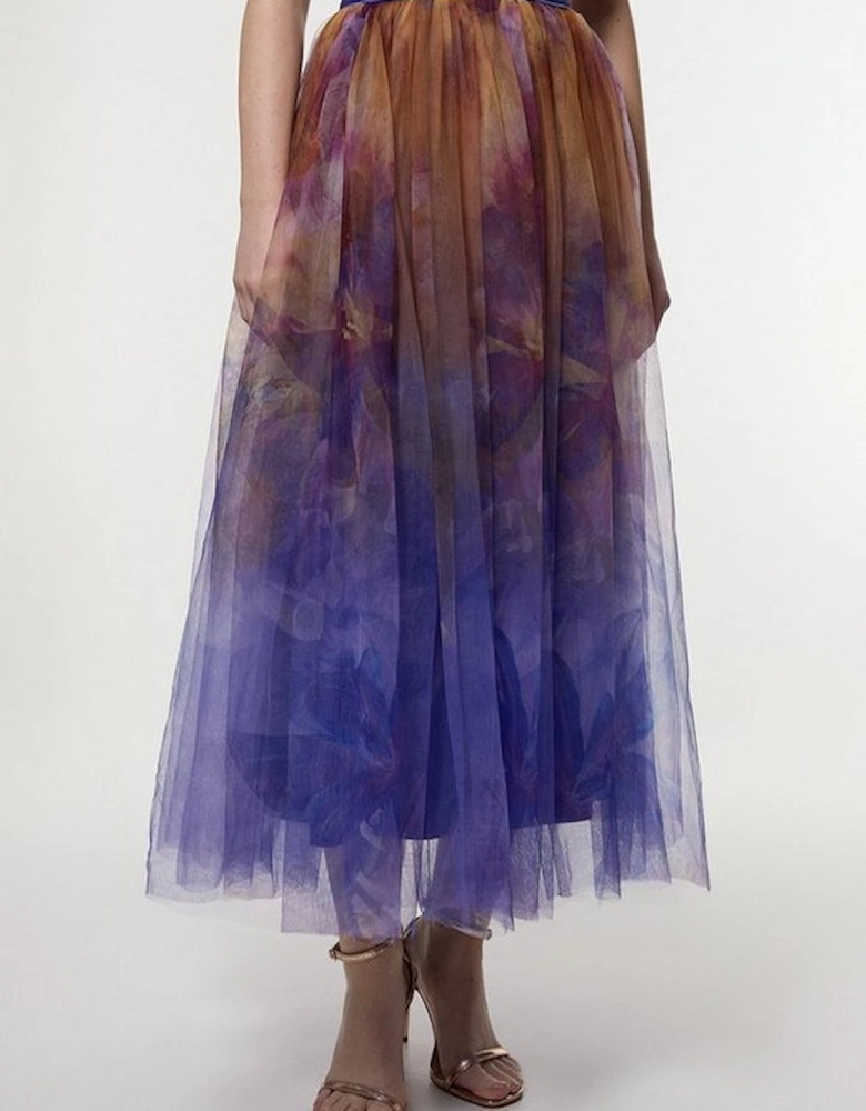 Floral Tulle Woven Maxi Skirt