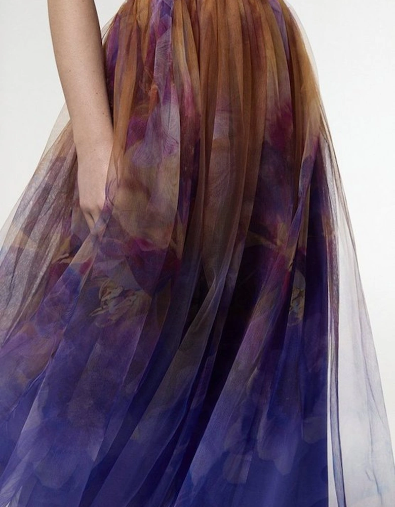 Floral Tulle Woven Maxi Skirt