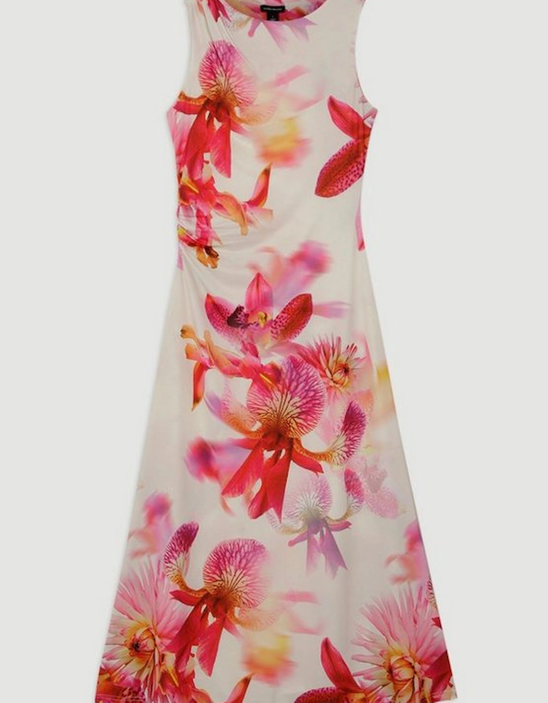 Abstract Floral Printed Jersey Crepe Midi Dress