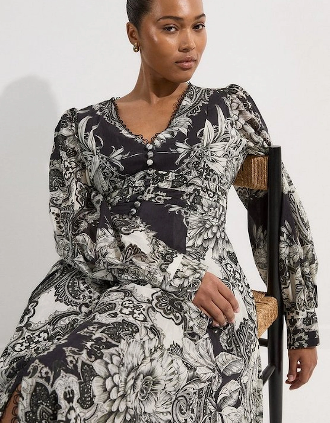 Plus Size Tile Silk Cotton Plunge Woven Maxi Dress, 5 of 4