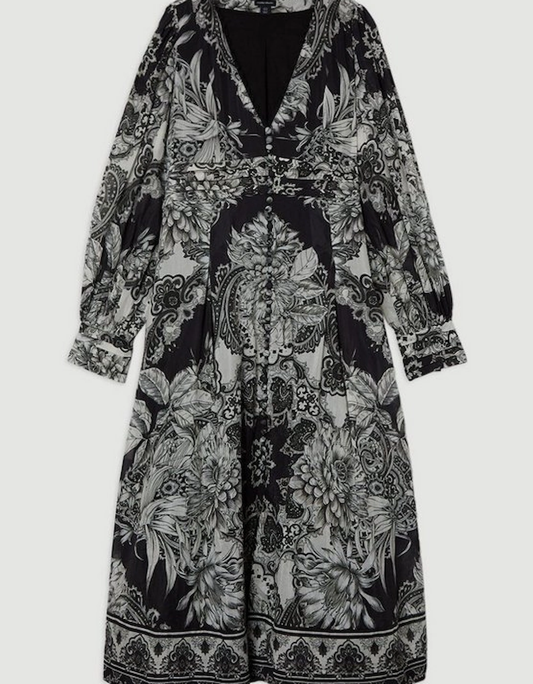 Plus Size Tile Silk Cotton Plunge Woven Maxi Dress
