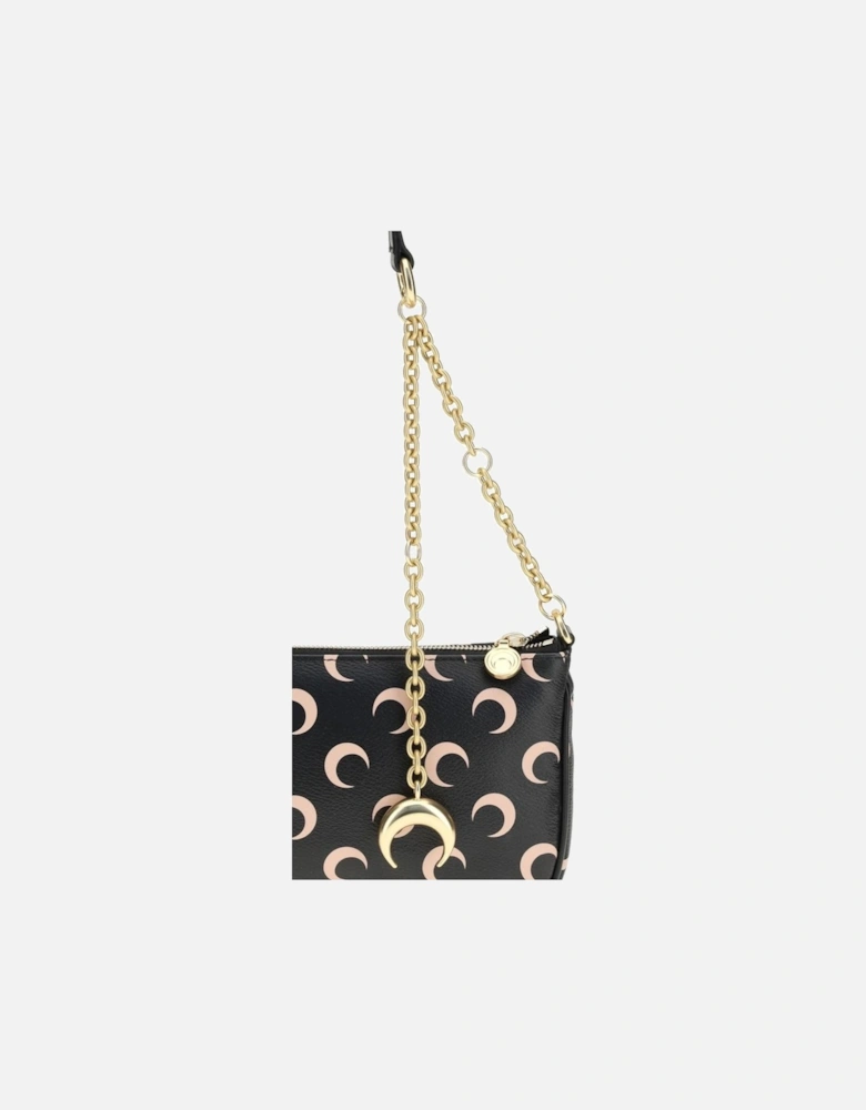 Moon Pattern Shoulder Bag with Adjustable Chain Women - Black