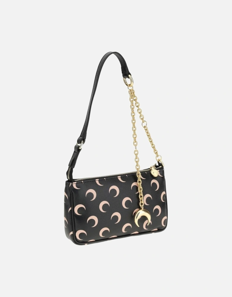 Moon Pattern Shoulder Bag with Adjustable Chain Women - Black