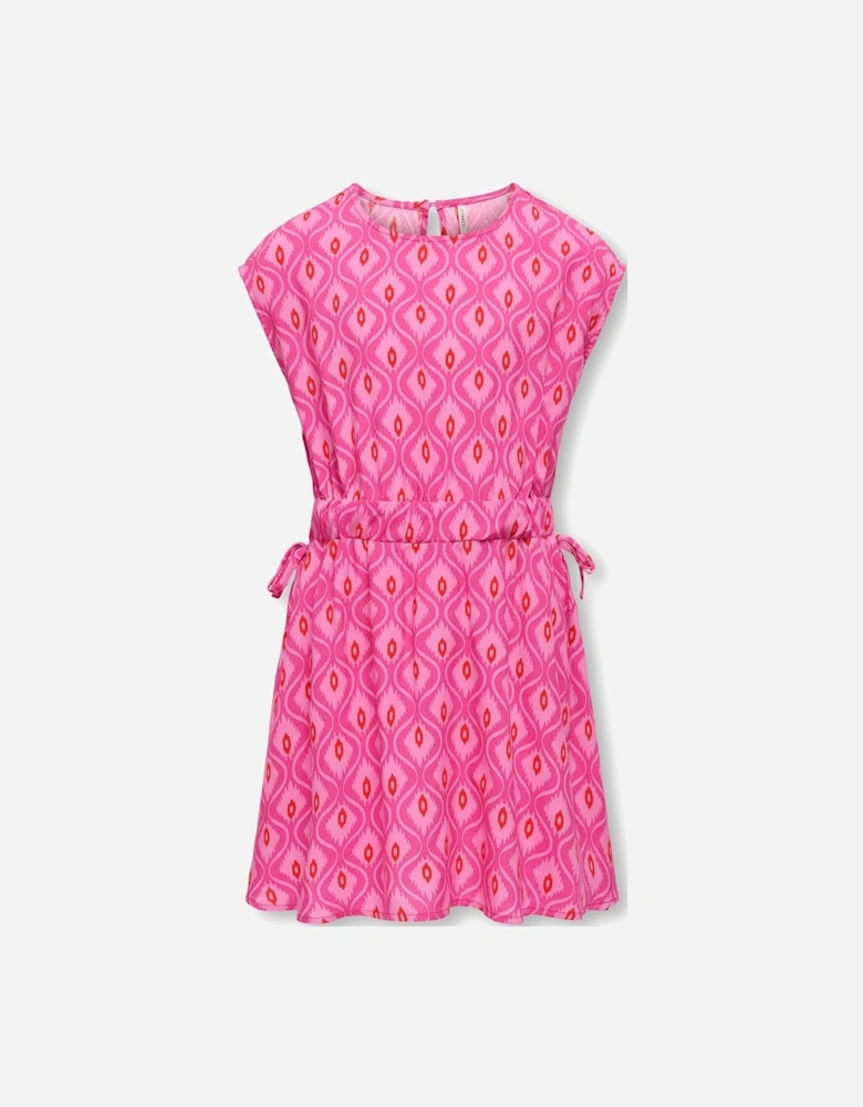 Girls Geo Print Cap Sleeve Dress - Fuchisa Purple