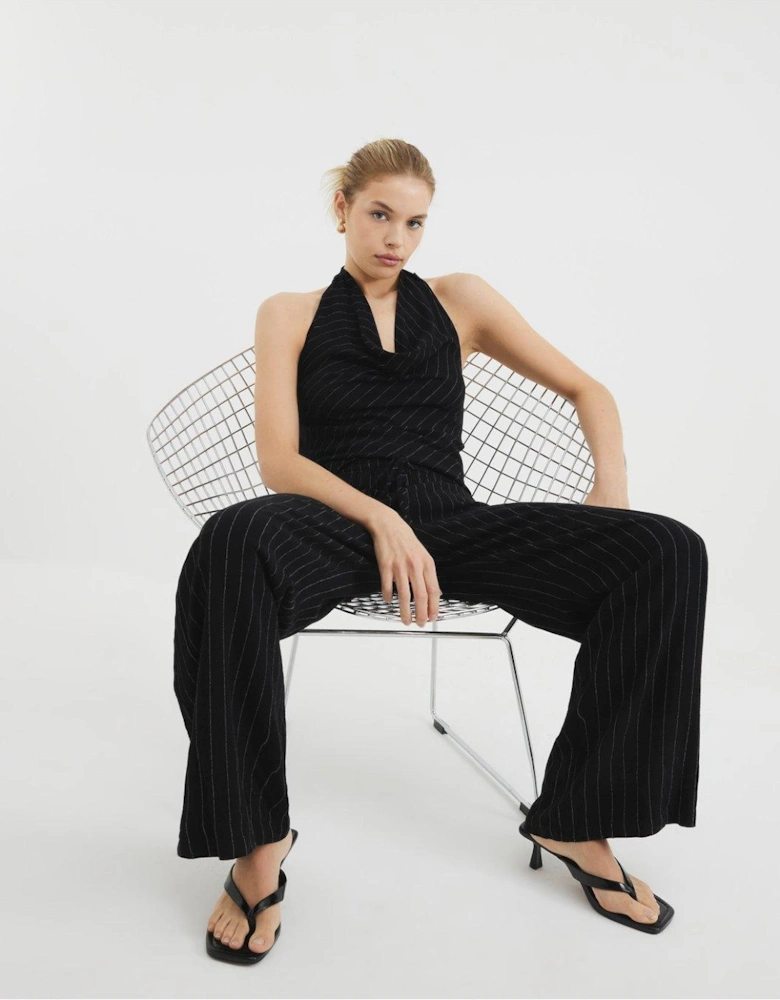 Linen Stripe Trouser - Black