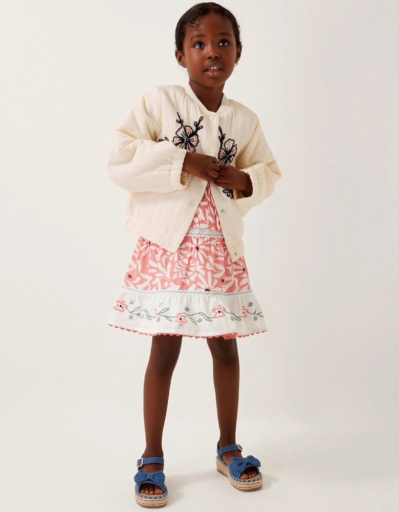 Girls Cornelli Embroidered Woven Bomber Jacket - Light Cream