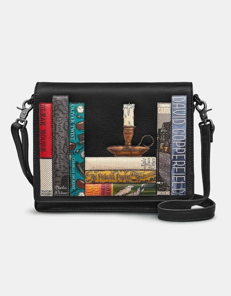 Dickens Bookworm Multi Gusset Flap over Handbag in black