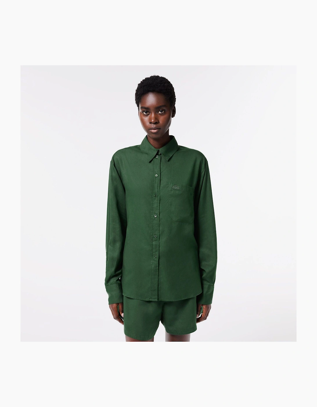 Lacoste Women's Flowing Oversized Lyocell Shirt - Green - Size: 6