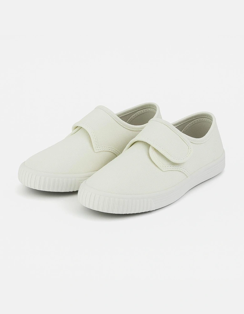 White Canvas Junior Touch Fastening Plimsoll