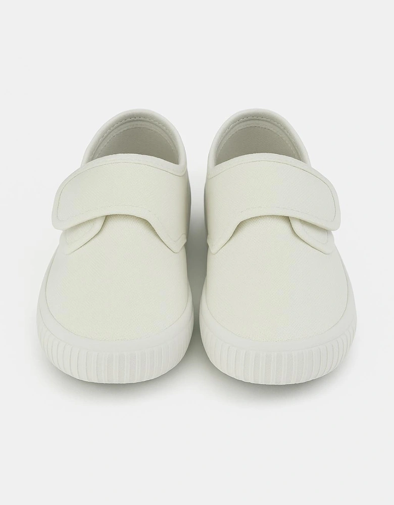 White Canvas Junior Touch Fastening Plimsoll
