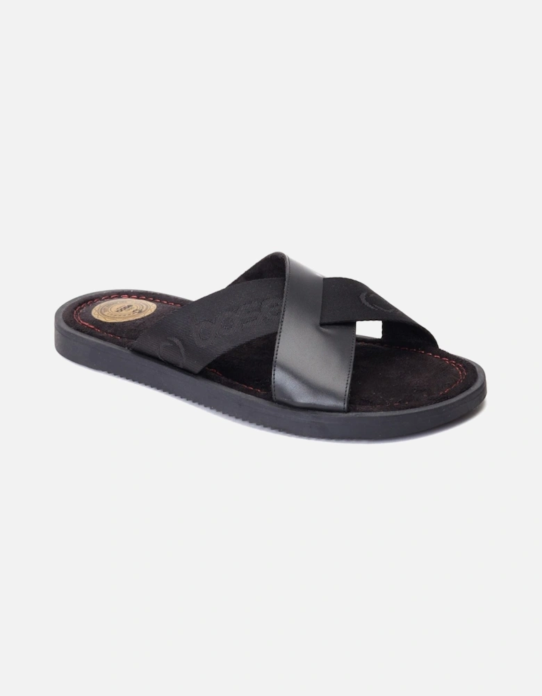 London Webb Leather Men's Black Sandals