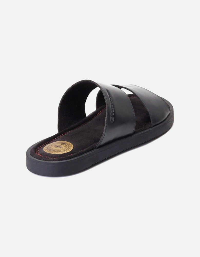 London Maven Leather Men's Black Sandals