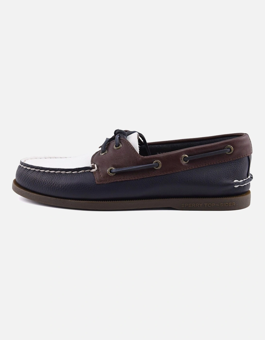 Sperry Authentic Original 2 Eye Leather Men's Navy/White/Brown Boat Shoes, 5 of 4