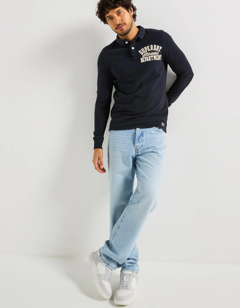 Long Sleeve Vintage Athletic Logo Polo Shirt - Navy