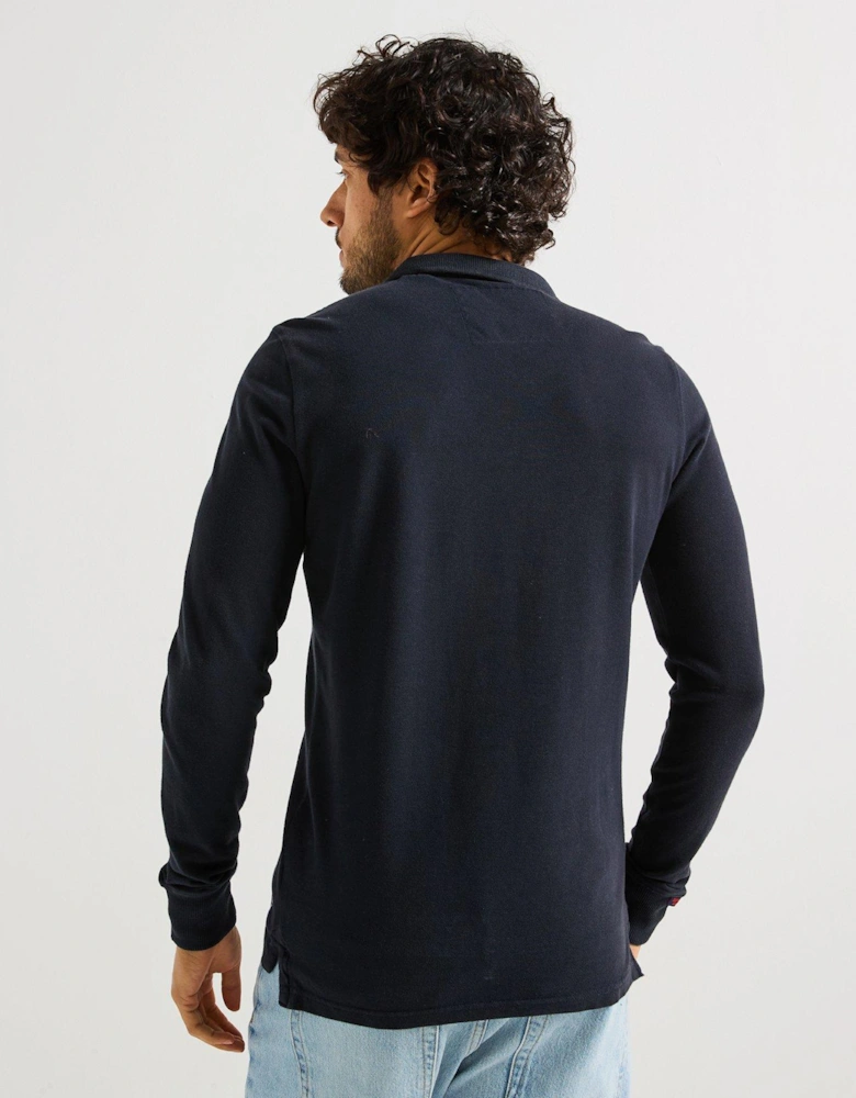 Long Sleeve Vintage Athletic Logo Polo Shirt - Navy