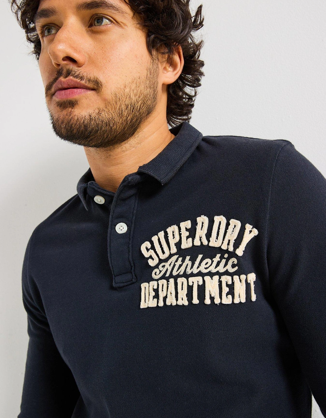 Long Sleeve Vintage Athletic Logo Polo Shirt - Navy